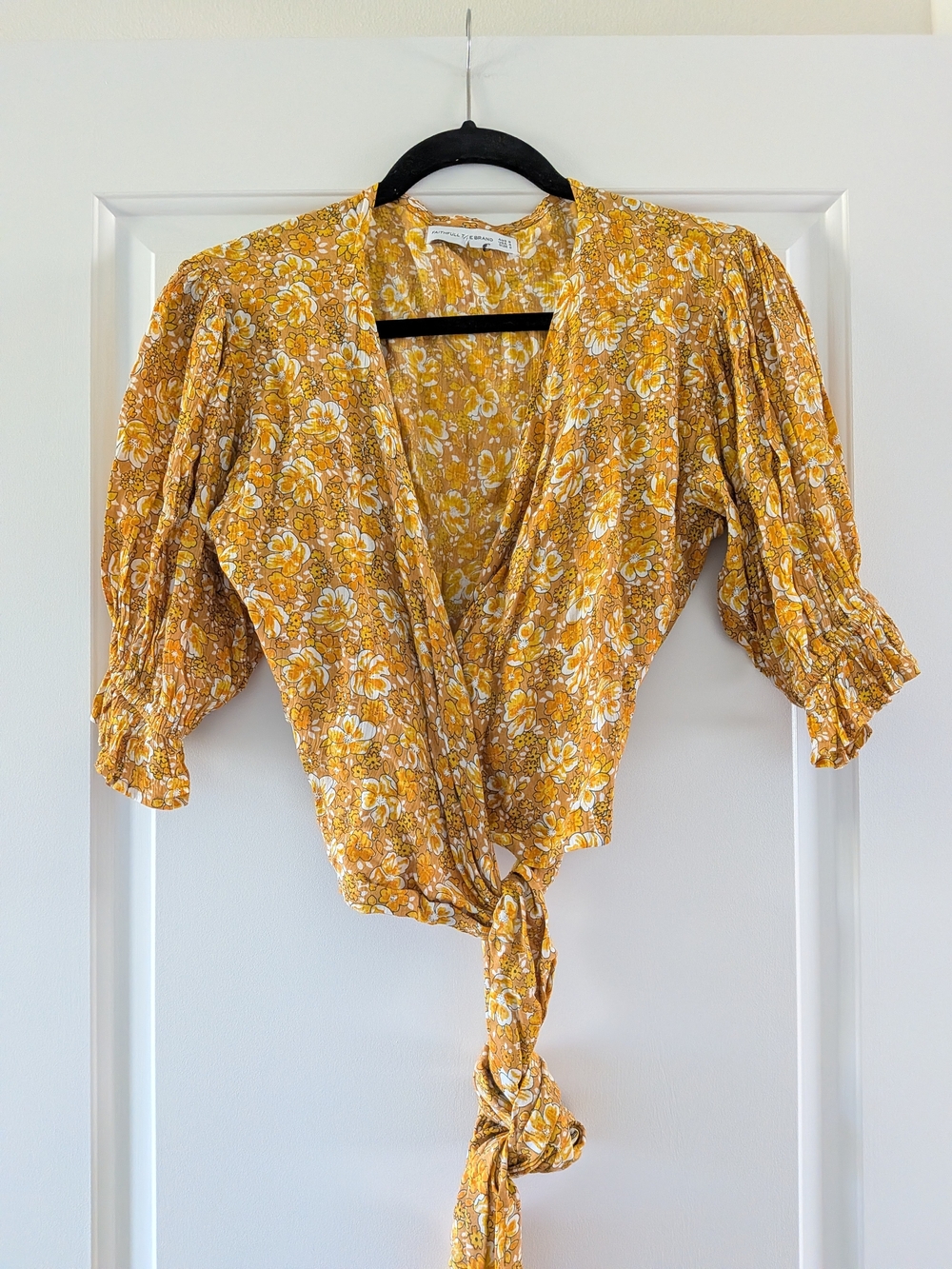 Faithfull the Brand Mustard Gold Floral Wrap Top